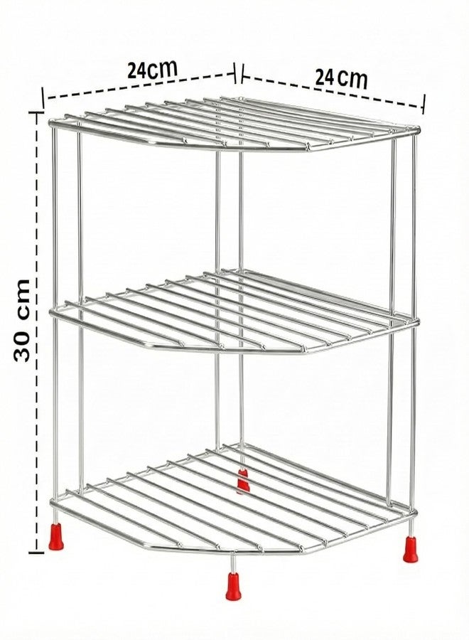 Homify 3-Tier Stainless Steel Kitchen Organizer Rack Corner Shelf Rack For Kitchen Storage | Plate & Bowl Holder | Kitchen Steel Rack Stand For Sink, Slab, And Cabinet,Free Standing - Image 2